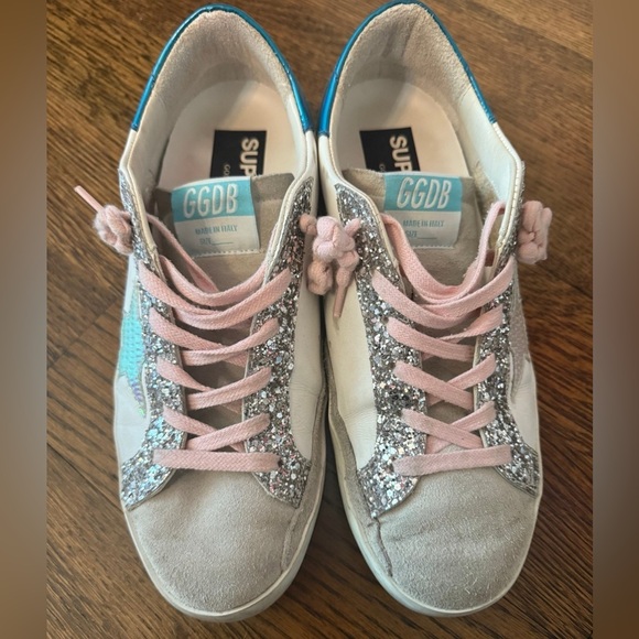 EUC Golden Goose Super Star sneakers sz 38 pink turquoise glitter